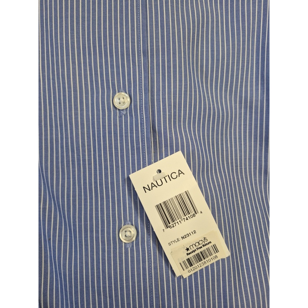 Nautica Classic Preppy blue white pin stripe dress shirt size 15 1/2 X 32/33 - Picture 2 of 3